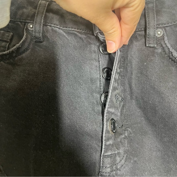 Free People We The Free Black Distressed Jean Skirt 100% Cotton Button Fly Mini - Picture 6 of 10